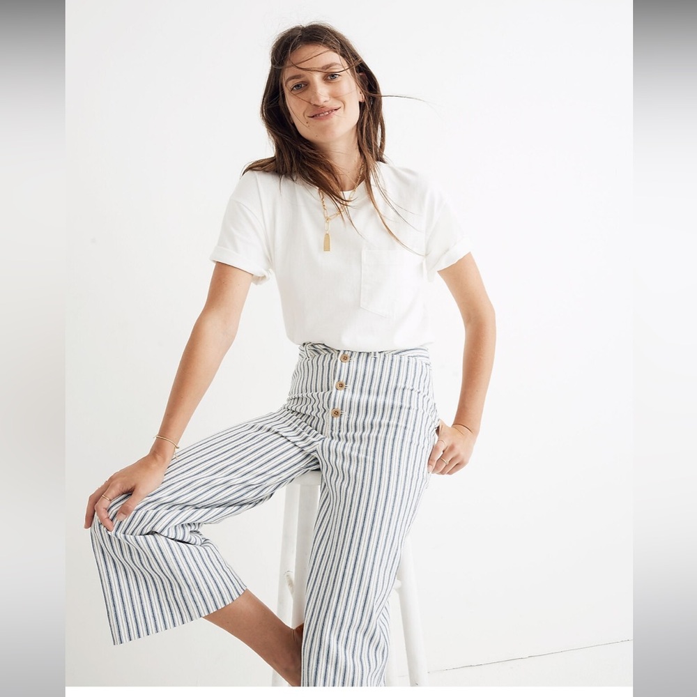 Madewell Emmett Wide-Leg Crop Pants in Stripe Button Front Edition 26